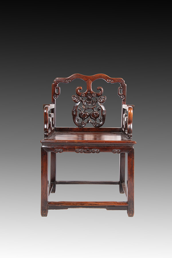 酸枝木寿桃蝙蝠纹扶手椅（8）